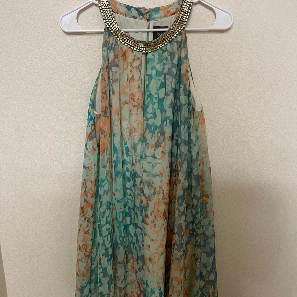 Vince Camuto Watercolor Dress with Beaded Neckline
